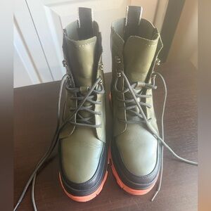 Sorel Olive and Black Boots with Orange Soles